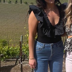 Vici black ruffle body suit - small